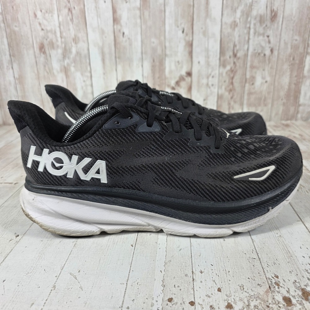 Hoka One One Clifton 9 Wide Mens 11.5 Running Shoes Black White 1132210 BWHT